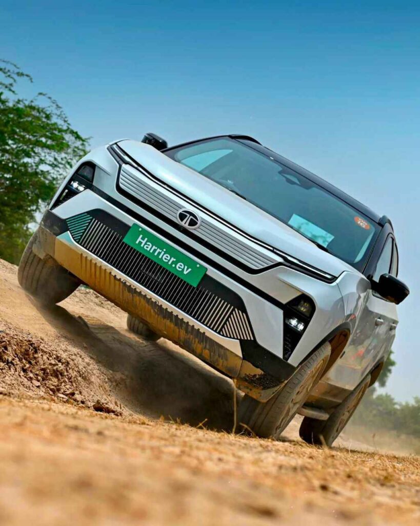 Tata Harrier EV driving off-road during launch demo