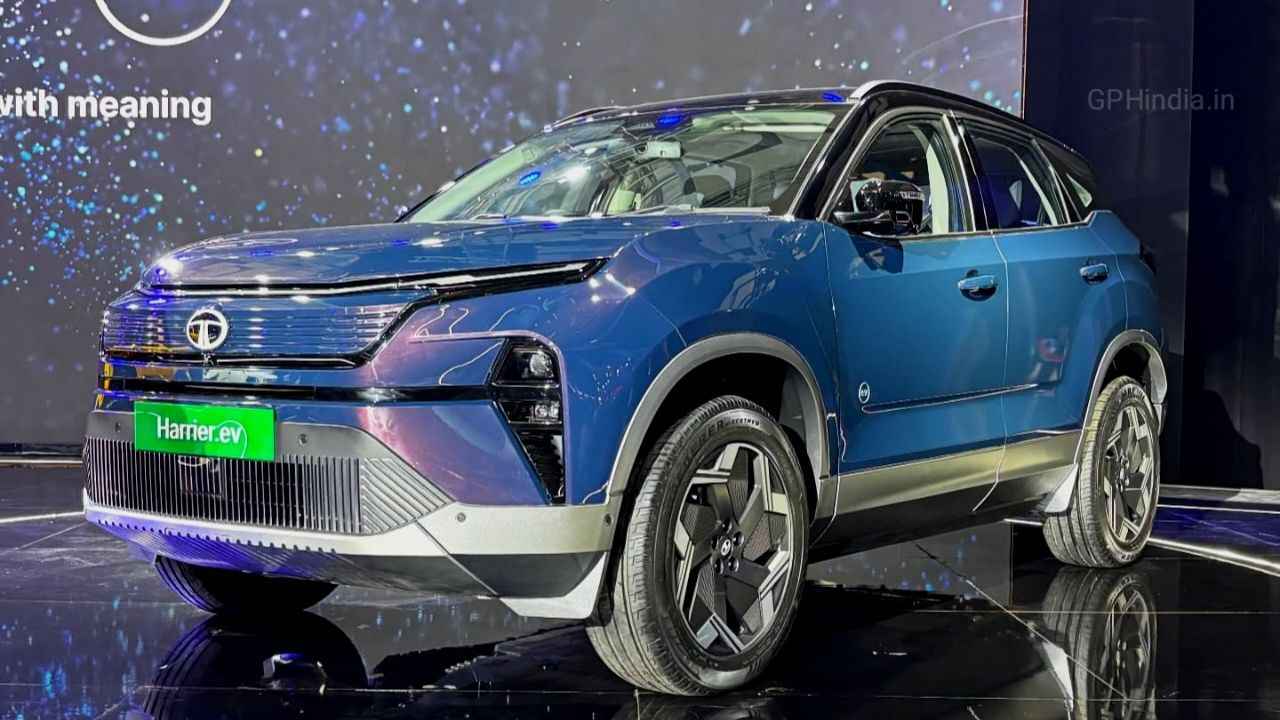 Tata Harrier EV showcased in blue color at launch event
