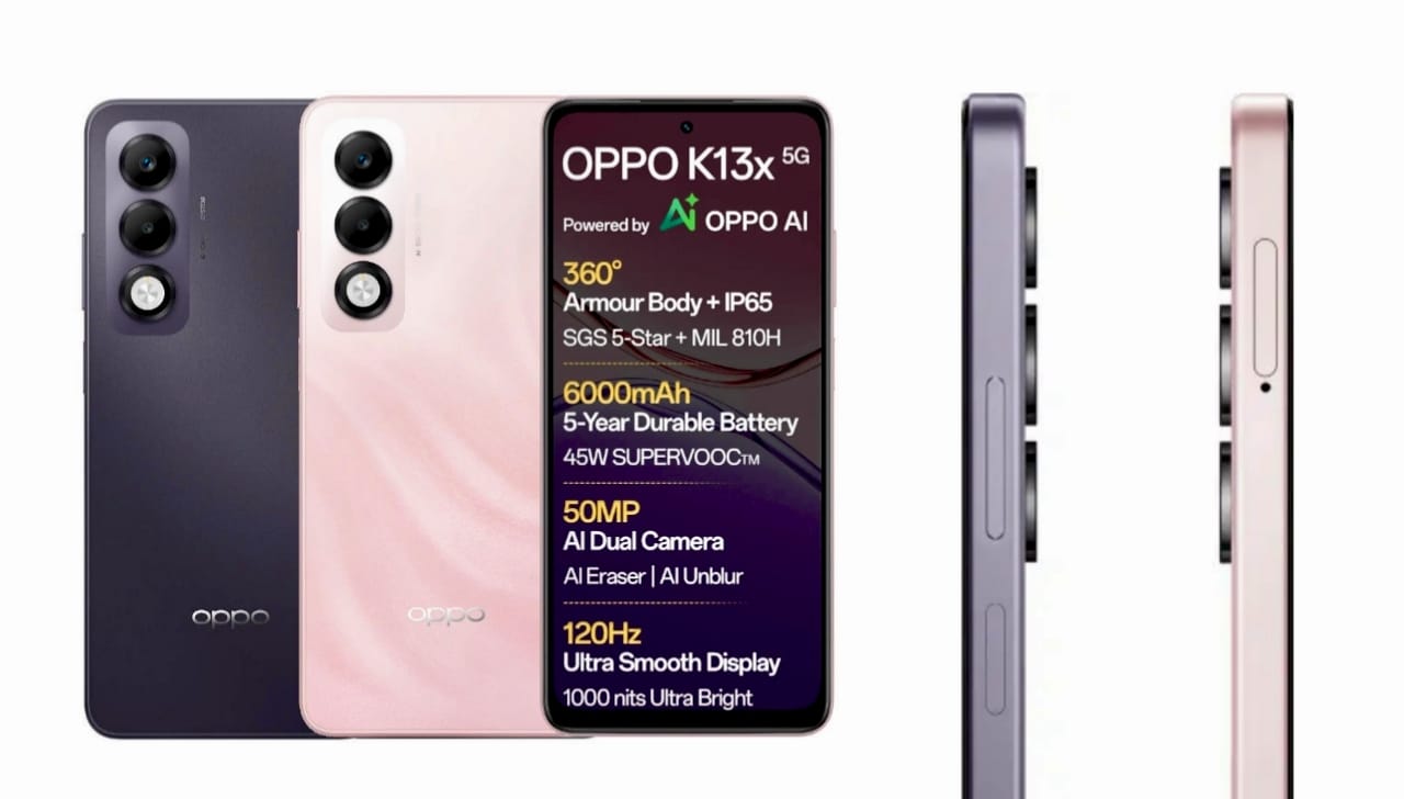 Oppo K13x 5G with 6000mAh Battery and 50MP Dual Camera Oppo K13x 5G smartphone with 6000mAh battery and 50MP AI dual camera