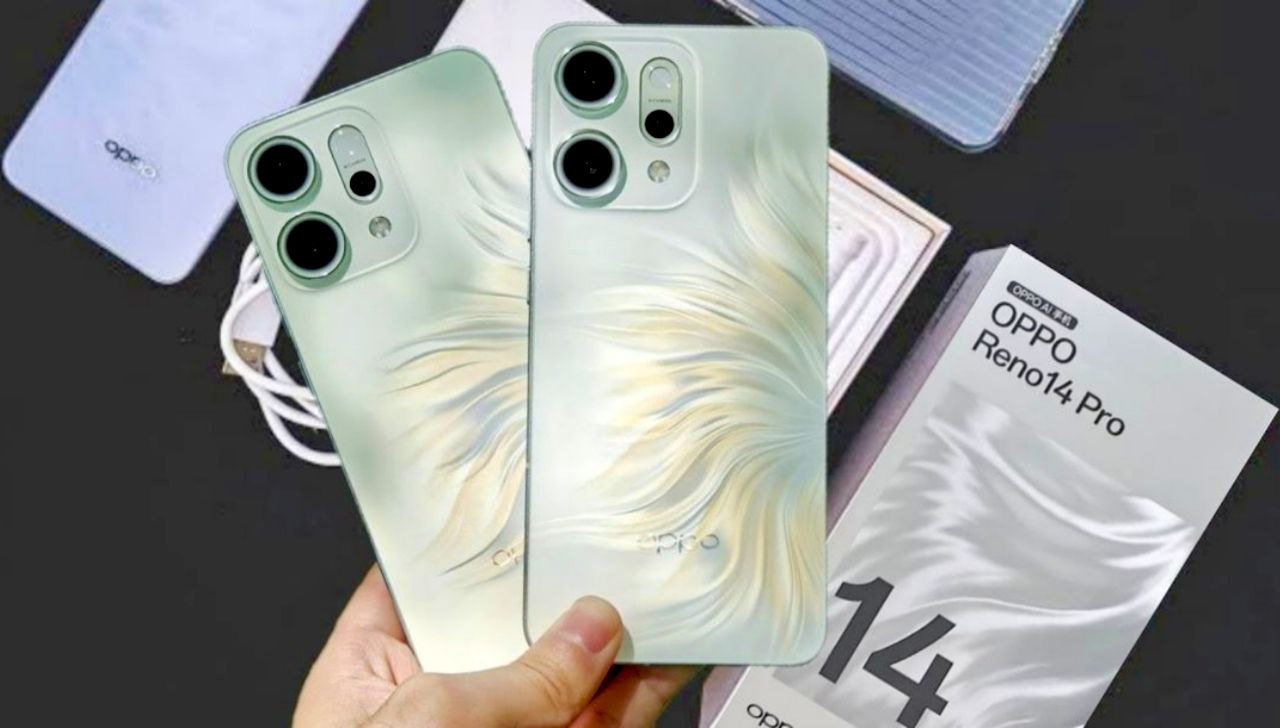 Oppo Reno 14 and Reno 14 Pro in Iridescent Mermaid design with retail box