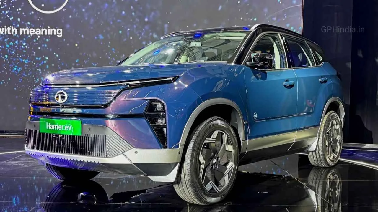 Tata Harrier EV showcased in blue color at launch event